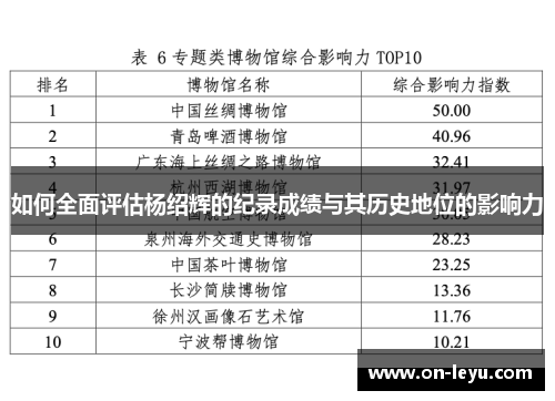 如何全面评估杨绍辉的纪录成绩与其历史地位的影响力